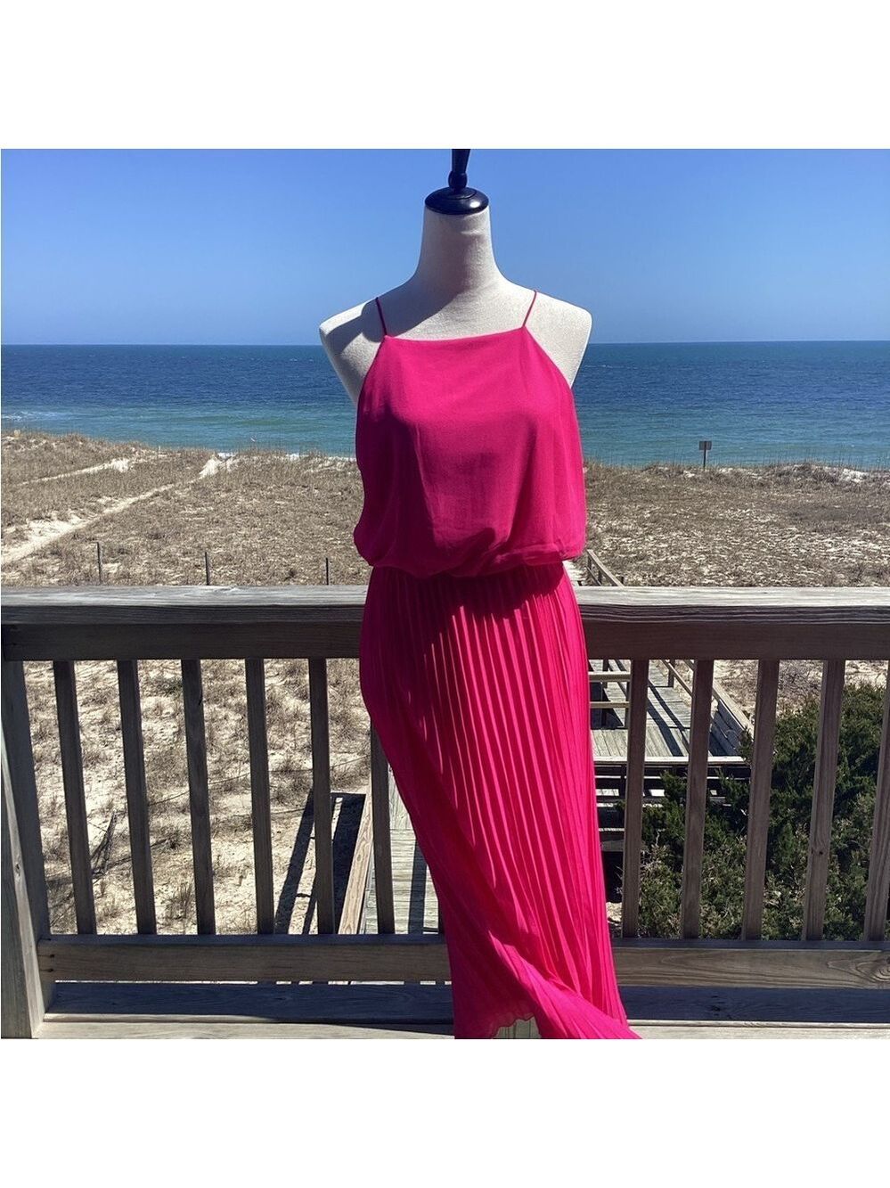Sam Edelman Hot Pink Pleated Midi Dress - Picture 10 of 13